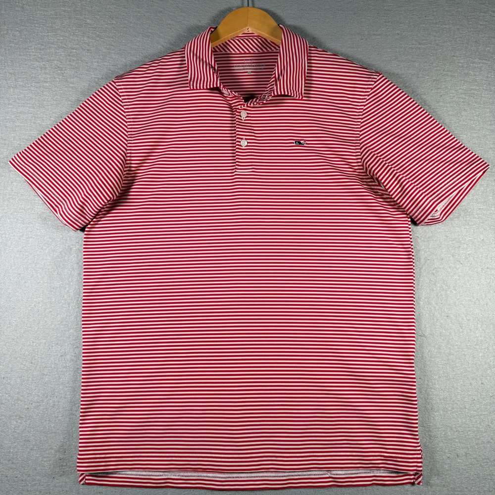 Vineyard Vines Mens Red White Striped Performance Polo Shirt 6K1381 Size M